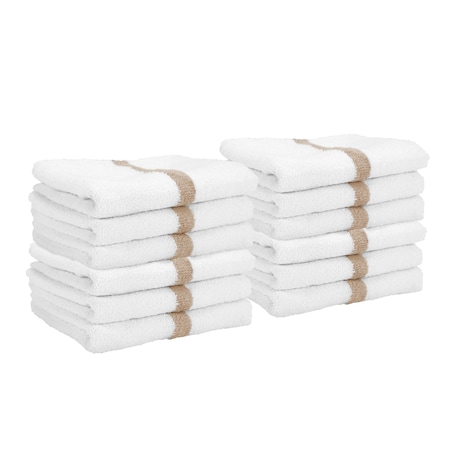 Gym Power Hand Towels - Beige Center Stripe 16 X 27 , 12PK